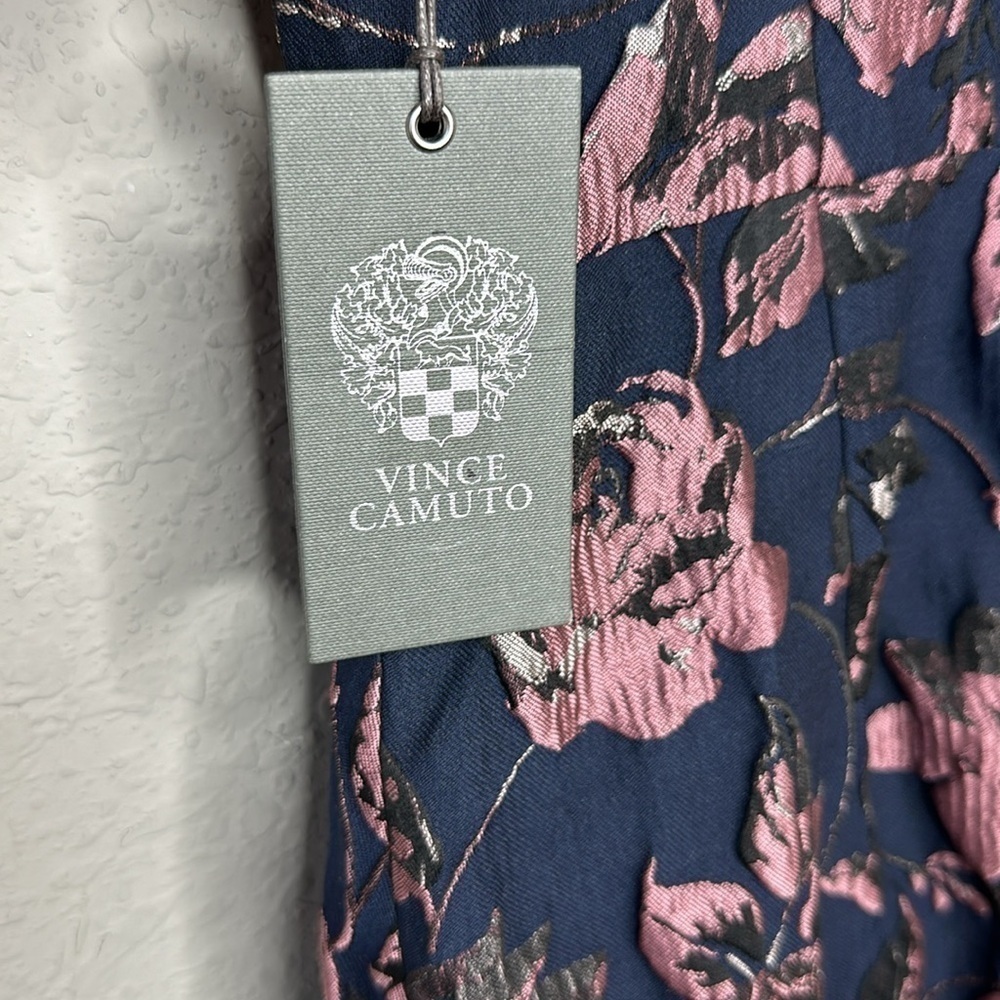 NWT‎ Vince Camuto Navy Floral Jacquard Ruffle Cocktail Dress Size 4 - Picture 11 of 14